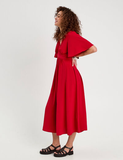 Robe longue évasée rouge femme