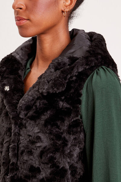 Veste droite à capuche noir femme