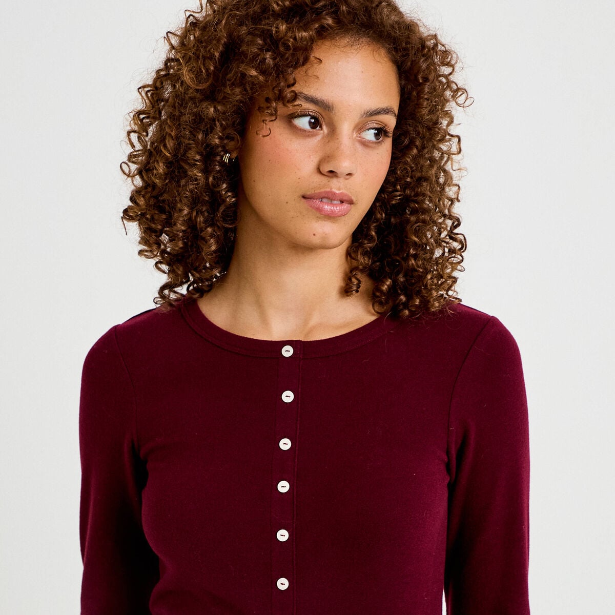 Doudou col rond manches longues bordeaux femme