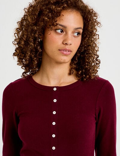 Doudou col rond manches longues bordeaux femme
