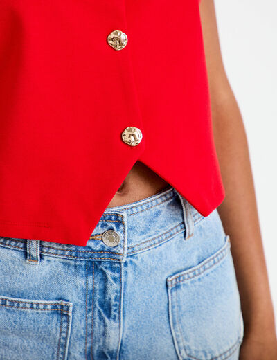 Gilet cintr&eacute; sans manches col v rouge femme