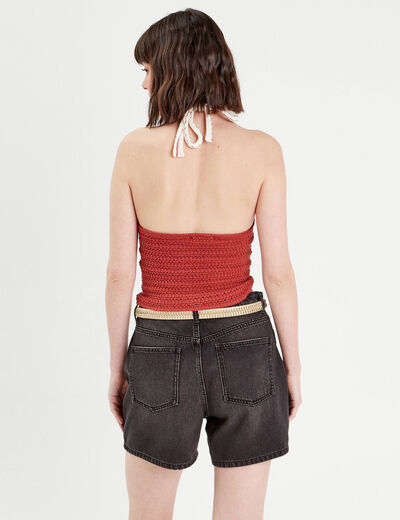 Débardeur cropped crochet vieux rose femme