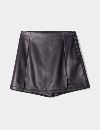 Jupe-short ajustée simili cuir noir femme