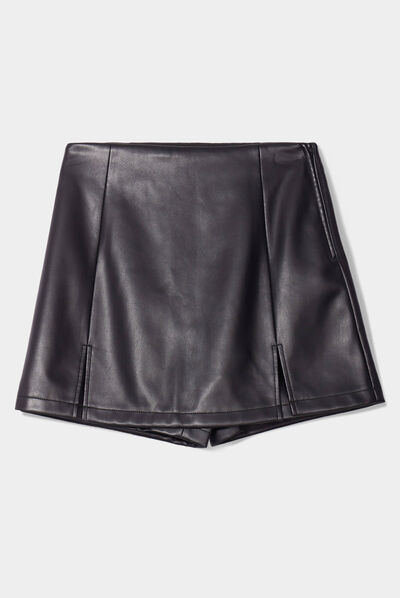 Jupe-short ajustée simili cuir noir femme