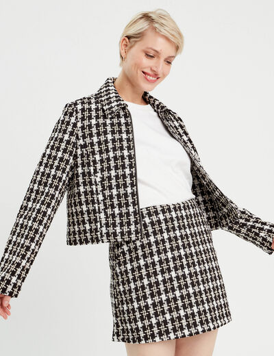 Veste zippée tweed noir femme