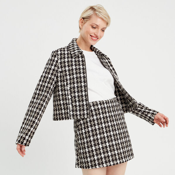 Veste zippée tweed noir femme