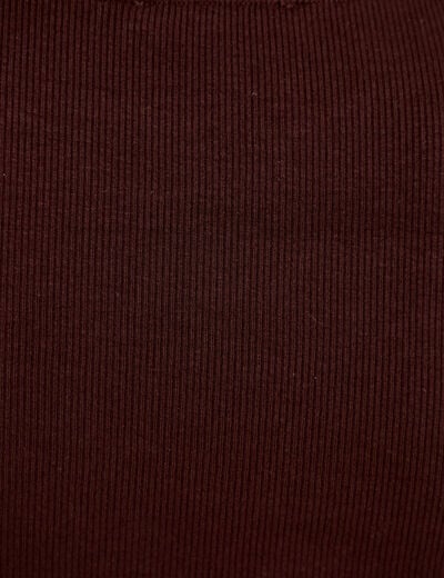 T-shirt ajust&eacute; col rond manches longues marron fonc&eacute; femme