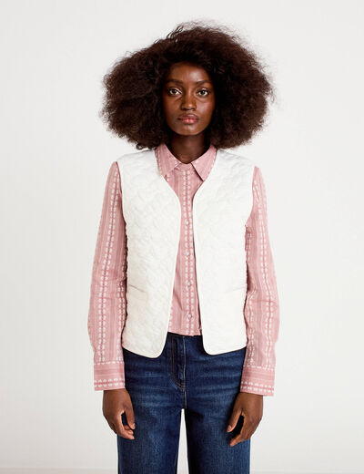 Gilet matelass&eacute; sans manches ecru femme