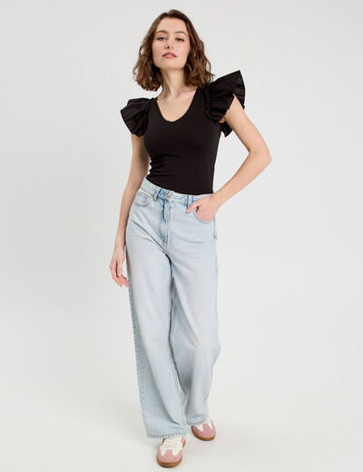 Body manches volants noir femme