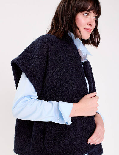 Gilet polaire manches courtes bleu marine femme