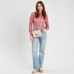Blouse dentelle col montant vieux rose femme