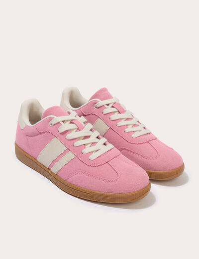 Baskets basses &agrave; lacets rose poudr&eacute;e femme