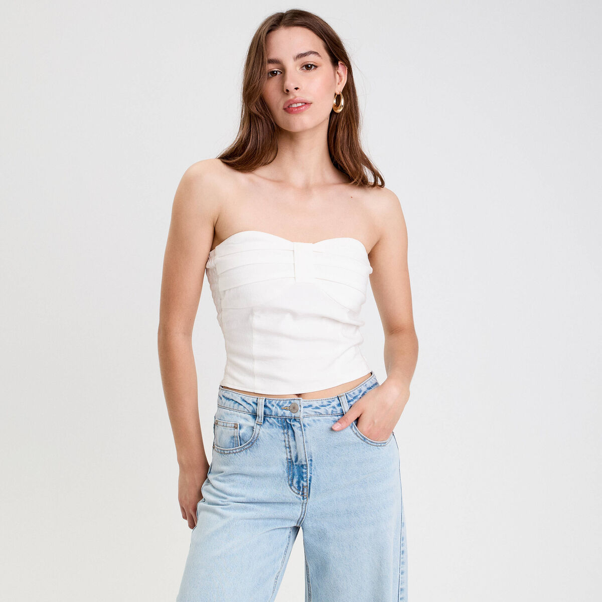 Bustier cintré sans manches ecru femme