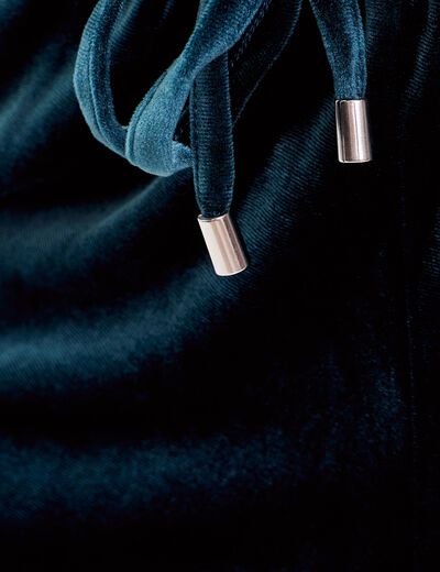 Pantalon large en velours bleu canard femme