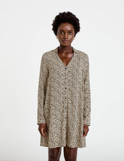 Robe courte &eacute;vas&eacute;e col chemise ecru femme