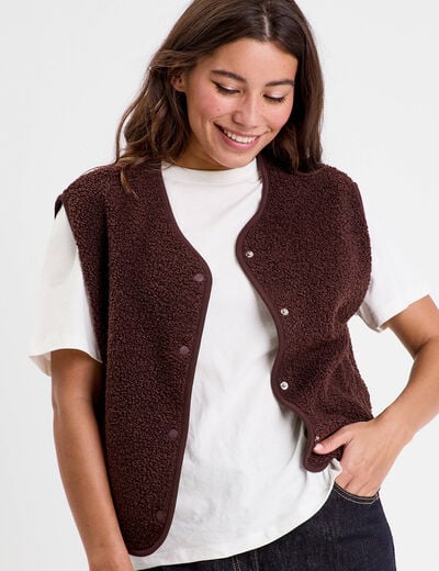Gilet sans manches effet polaire marron fonc&eacute; femme