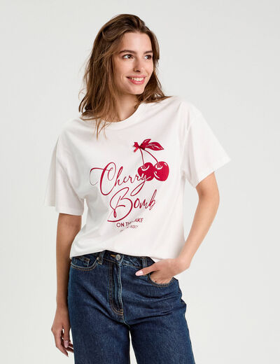 T-shirt manches courtes ecru femme