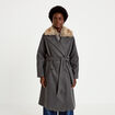 Manteau droit mi-long &agrave; manches longues gris femme