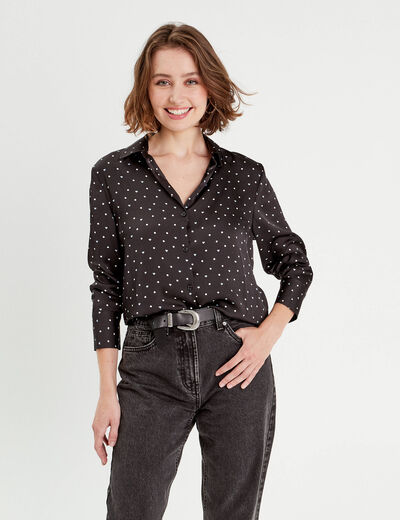 Chemise satin manches longues noir femme