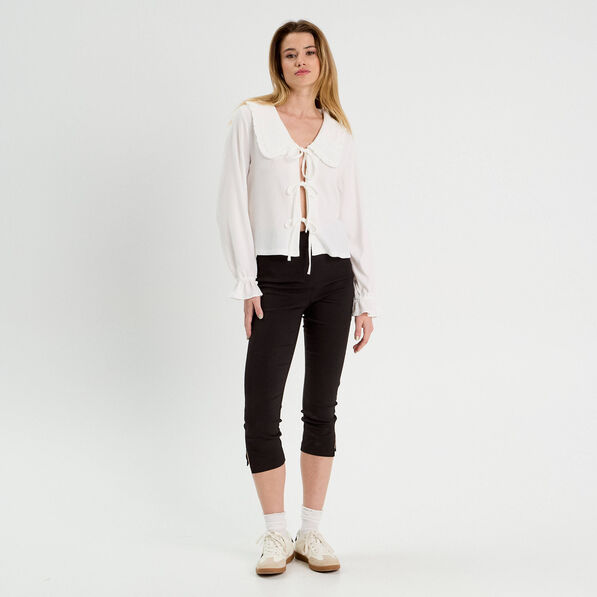 blouse col claudine et noeuds ecru femme Blouse col claudine et noeuds ecru femme