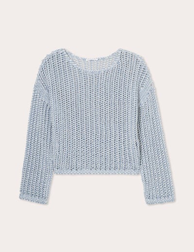 Pull manches longues ajouré bleu pastel femme