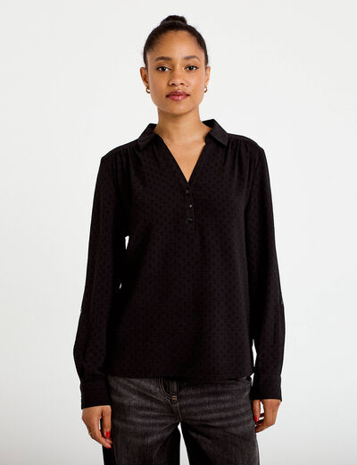 Blouse droite manches longues noir femme