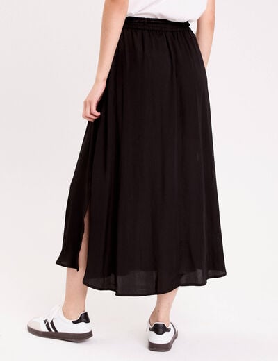 Jupe longue &eacute;vas&eacute;e satin noir femme
