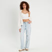 Crop top côtelé ecru femme