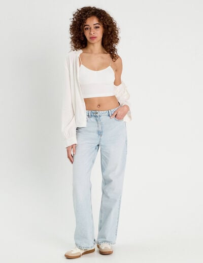 Crop top côtelé ecru femme