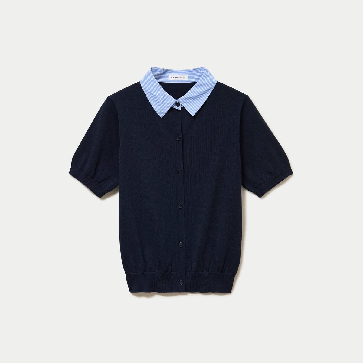 Polo col chemise manches courtes bleu marine femme
