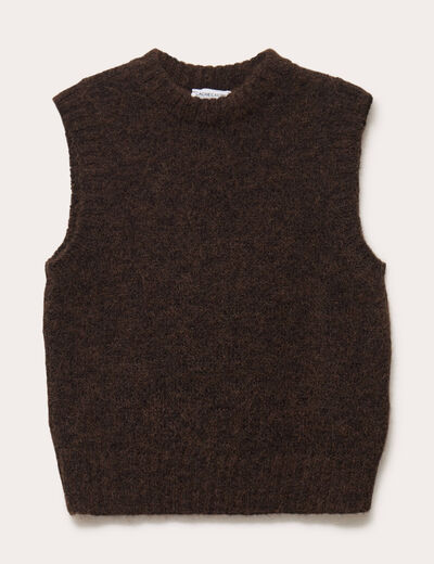 Pull sans manches marron fonc&eacute; femme