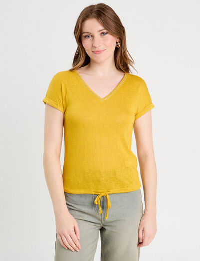T-shirt détail noeud jaune citron femme