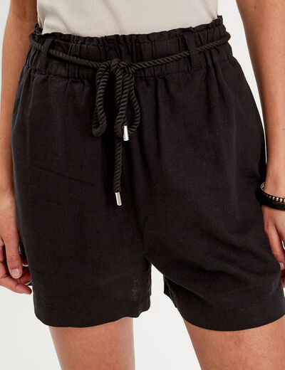 Short regular contenant du lin noir femme