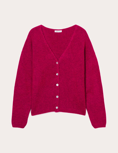 Gilet boutonné avec col en V rose fushia femme