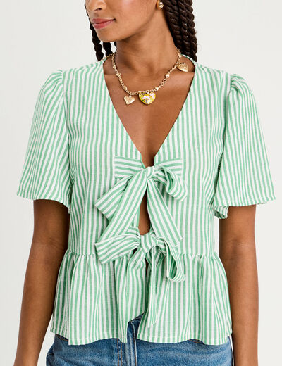 Blouse manches courtes noeuds vert prairie femme