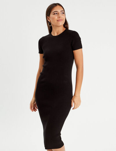 Robe longue moulante côtelée noir femme