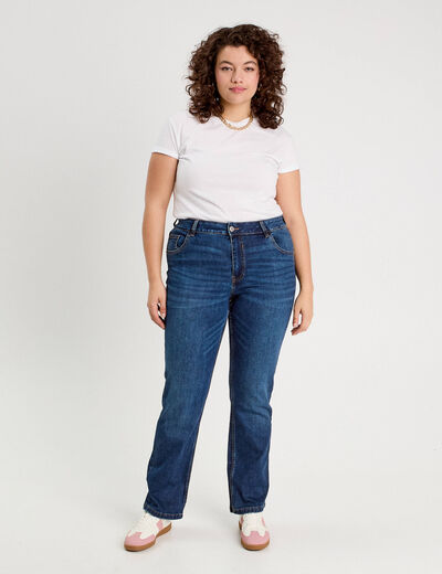 Jeans droit taille haute denim brut femme