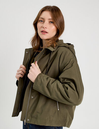 Parka 3-en-1 à capuche vert kaki femme