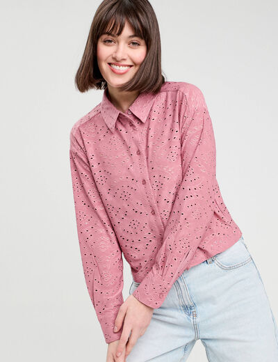 Blouse broderie anglaise vieux rose femme