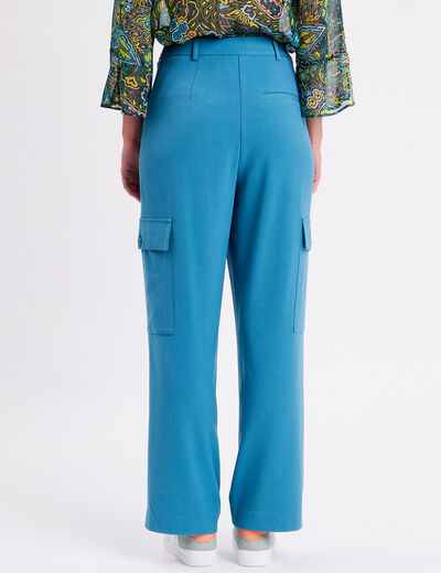 Pantalon city large cargo bleu pétrole femme