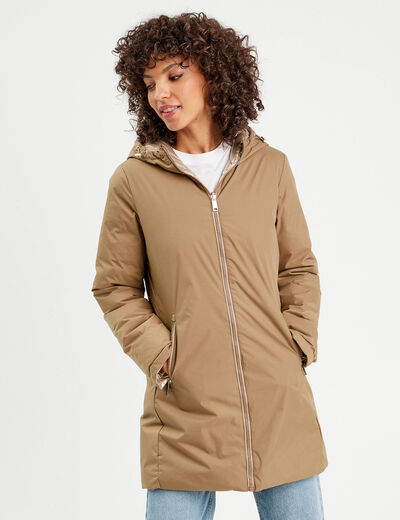 Parka à capuche réversible camel femme