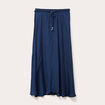Jupe longue évasée satin bleu marine femme