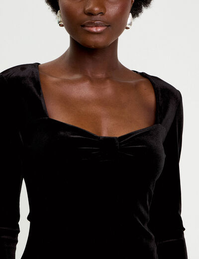 Top ajust&eacute; velours noir femme