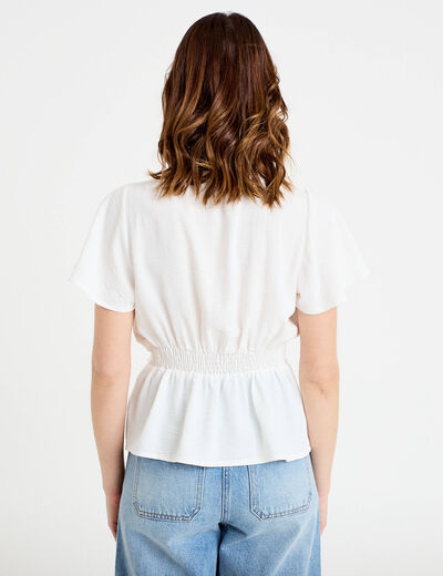 Blouse droite col v manches courtes ecru femme