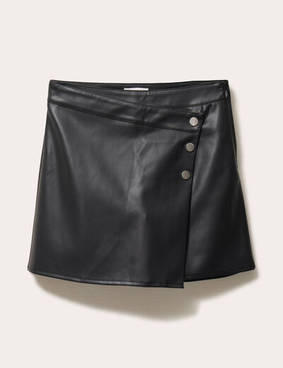 Jupe-short trap&egrave;ze en similicuir noir femme