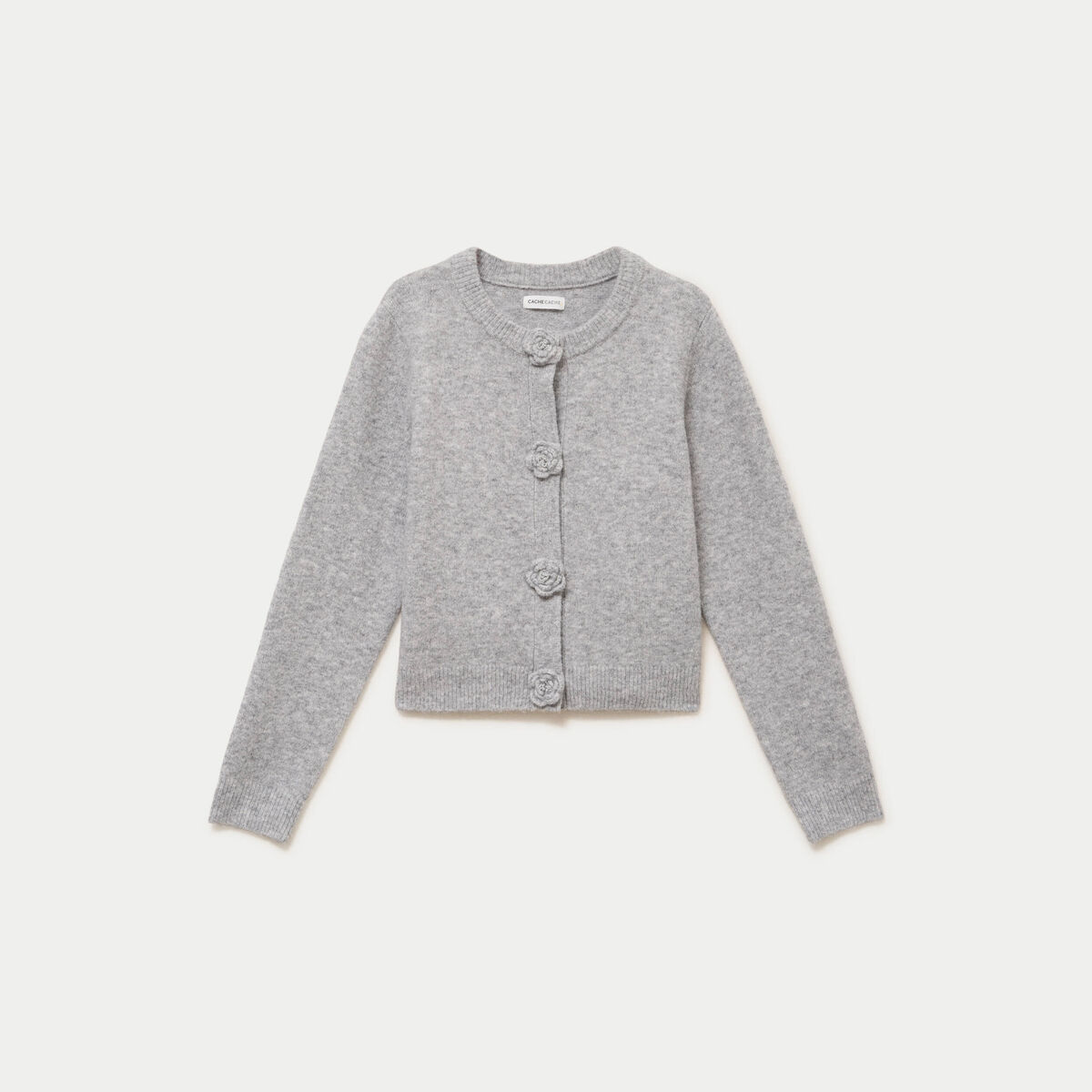 Gilet manches longues col rond gris clair femme