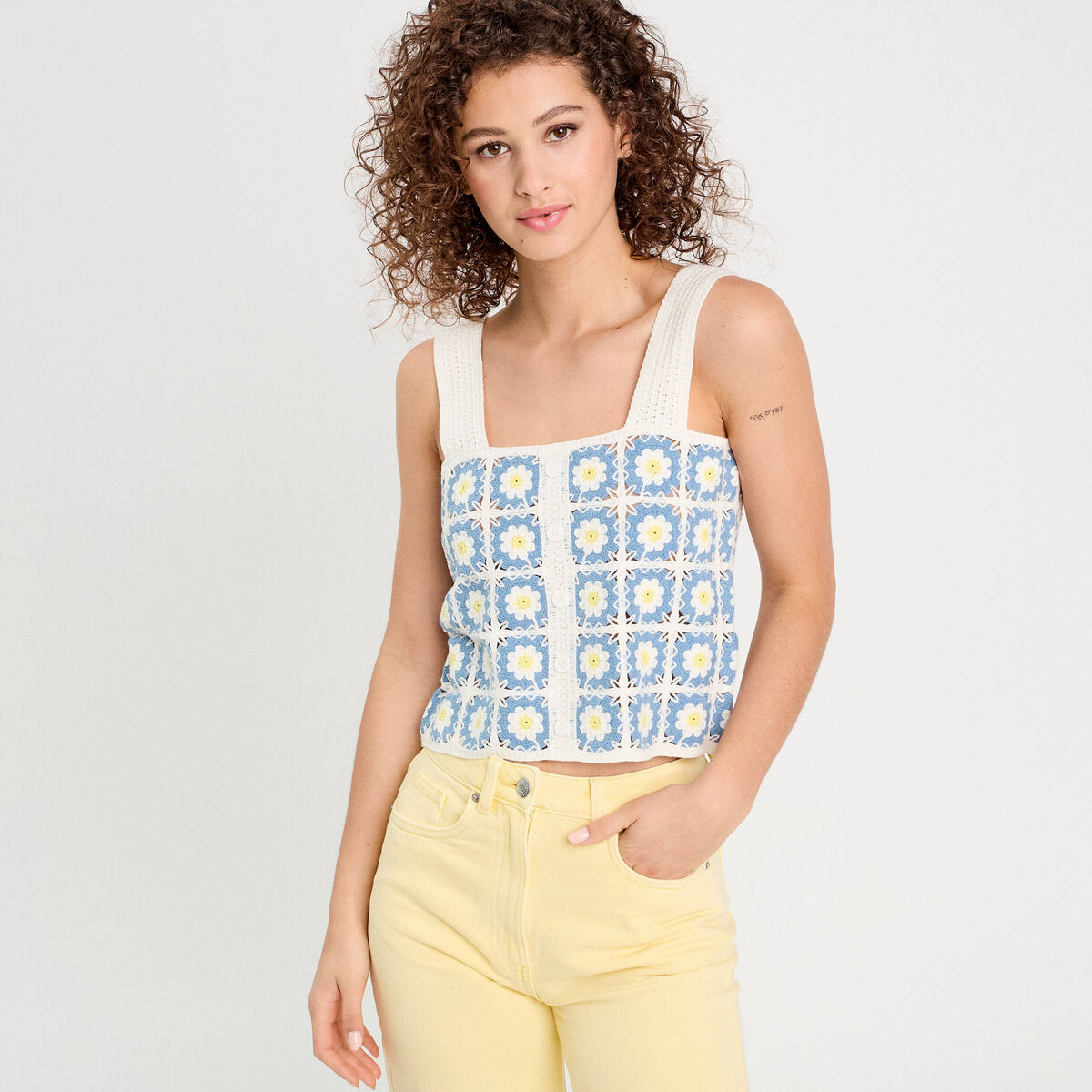 Débardeur effet crochet blanc femme
