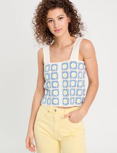 Débardeur effet crochet blanc femme