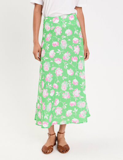 Jupe &eacute;vas&eacute;e longueur midi vert fluo femme
