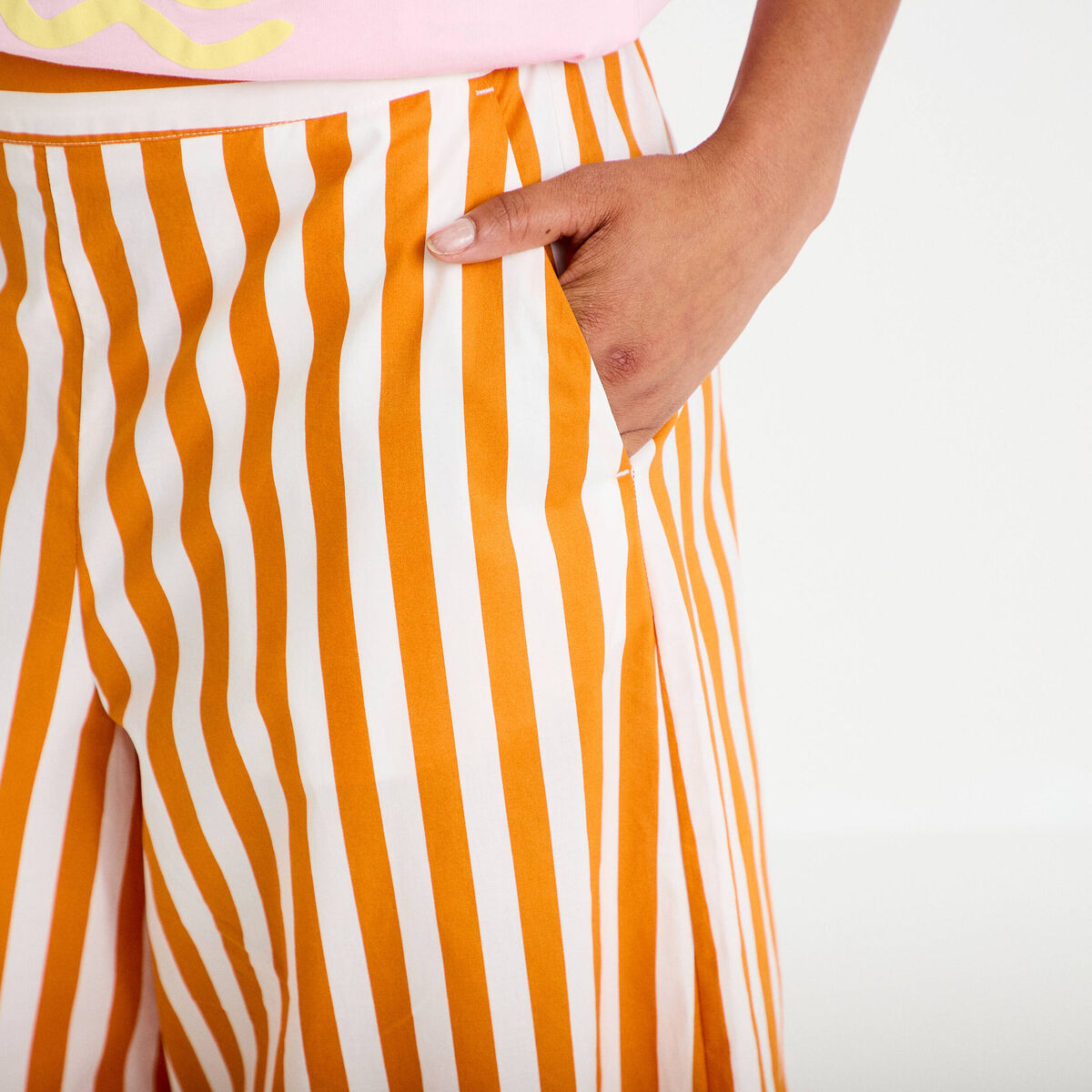 Pantalon jupe-culotte orange fluo femme